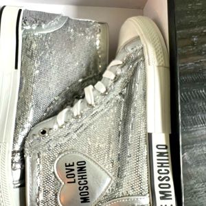 Love Moschino Silver Sequin Sneakers Size 40